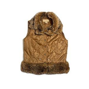 Squeeze Jeans Vintage Brown Y2k Vest 90s Size Medium Brown Quilted Faux Fur